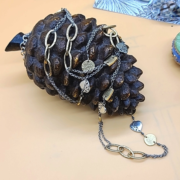 Brighton "DECO STYLE" Textured Gold & Deco Lace Hearts XL Layering Neck! - Picture 10 of 13